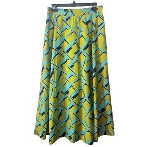 Mix Nouveau Geometric Artsy Print Midi Skirt Elastic Back Waist Flowy Pull On